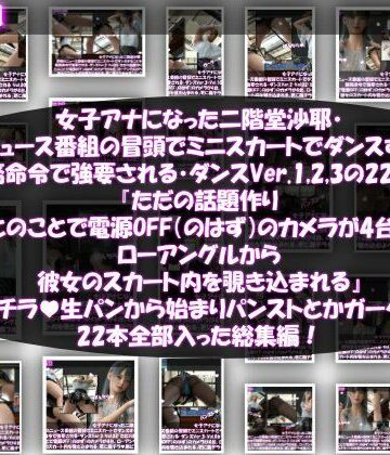 【Libido-Labo】女子アナになった二階堂沙耶・早朝のニュース番組の冒頭でミニスカートでダンスすることを業務命令で強要される・ダンスVer.1、2、3:全22本セット『ただの話題作りとのことで電源OFF（のはず）のカメラが4台、ローアングルから彼女のスカート内を覗き込むように設置されている:生パンティやパンストやガーターストッキング等まで含めた合計22本セット総集編！』｜3DCG 評価